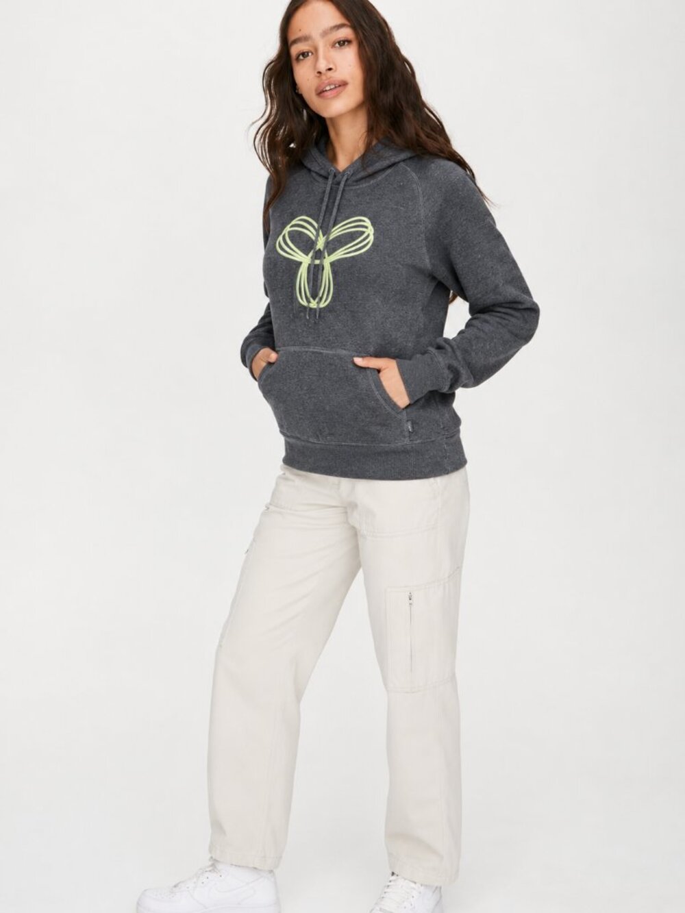 Tna Baltic Hoodie Embroidered Pullover Hoodie Charcoal Grey Neon Green Medium